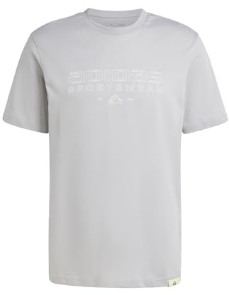 adidas Herren TECH LINEAR Graphic Tee, MGH SOLID Grey, XXL