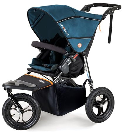 Out ‘n’ About Nipper Single V5 Stroller - All-Terrain Single Pram Baby Stroller 0-4 Years, with Rain Cover & Removable Basket - Lightweight, Foldable Single Buggy - Highland Blue