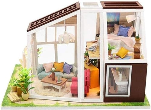 LEONYS Miniatur-Puppenhaus, DIY Cottage Innovative Modellhand, 3D-Puzzle Miniatur-Gewächshaus-Bastelset for Puppenhaus