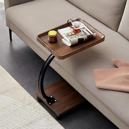 ZOYIZEN Beistelltisch Holz mit 2 Etagen, Couchtisch Holz mit 4 Rollen (2 mit Bremse), C-Form 30x40x58cm, Holzoptik, Beistelltische fürs Wohnzimmer, Sofas, Außen Innen Kaffeetisch