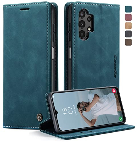 Cracedily Handyhülle für Samsung Galaxy A13 4G/5G Hülle, Klapphülle Premium Lederhülle Klappbar Flip Case Tasche Magnet Kartenfach Standfunktion Klapphülle Schutzhülle für Galaxy A04s, Blaugrün