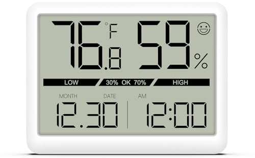 ORIA Digital Thermometer Hygrometer, Mini Tragbares Temperatur Luftfeuchtigkeitsmesser, Zeit/Datum/Komfort-Indikator, ℃/℉, Magnetischer, Manuelle Kalibrierung, für Hotel, Büro, Haus