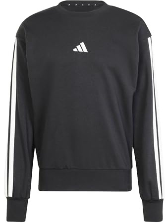 adidas Men's Essential Three Stripes French Terry Sweatshirt, Black/White, L