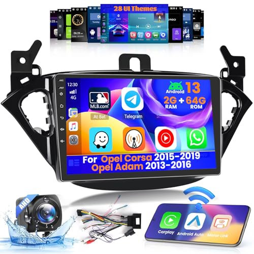 Inefala 2+64GB Radio per Opel Corsa 2015-2019/Opel Adam 2013-2016 Android 15 Soporta Wireless CarPlay Android Auto, 9 Pollici Schermo per Auto con Bluetooth WIFI GPS DSP Telecamera Posteriore AHD