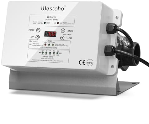 Salzwasser Poolsystem, Westaho Salzchlorgenerator mit USA Titanzelle für oberirdische Pools bis zu 15.000 Gallonen, kompatibel mit Intex Pool, IP 66 wasserdicht