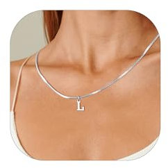 Esmoly Kette Damen Kette mit Buchstaben A-Z Necklace Women Silber Buchstaben Kette für Freundin 14K Vergoldet Anhänger Halskette Abschluss Geburtstag Geschenke für Frauen (Buchstaben L, Silber)