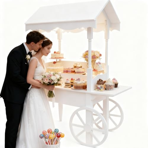VKHPJP SüßIgkeitenwagen Aus Holz Mit RäDern, 2 M Hoher Dessertwagen, SüßIgkeitenwagen Mit Prinzessinnen-Motiv, Party-Dekorationswagen FüR Geburtstage Und Hochzeiten, Einfach Zusammenzubauen