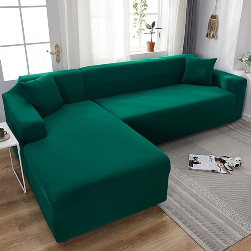 Sofabezug 2/1/3/4 Sitzer, Sofa überzug L U Form Ecksofa Stretch Sofa/Couch überzug, Universal Couchbezug, Sofa Cover Sofa überwurf Sofaschoner (L Form Ecksofa Erfordert Zwei),Dark green,2 Seater