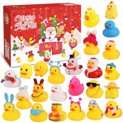 Adventskalender Enten Gummi Enten Badespielzeug Mini Enten Adventskalender Weihnachten 24 Tage Enten Adventskalender Gummienten Quietscheente Badeente für Kinder Erwachsene