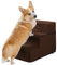 Hundetreppe für kleine Hunde - 3 Stufen Hunde Treppe 43cm hoch - Schaumstoff Hundetreppe Sofa - Sicher und stabil - Abnehmbarer waschbarer Bezug - Anti-Rutsch-Boden - Haustiertreppe Hund Braun