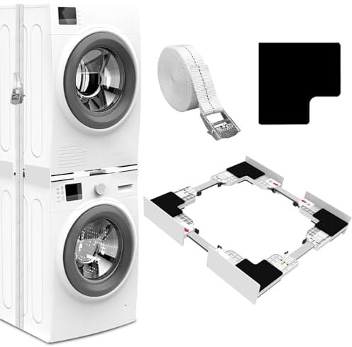 NIUXX Universal Verbindungsrahmen Set für Waschmaschine und Trockner, Zwischeneinbaurahmen Kit für 46-66cm Waschmaschinen Trockner, Stapelbausatz mit Ratschenseil, Zwischeneinbausatz für Waschküche