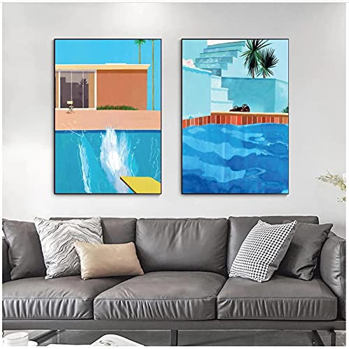GLWDMB Leinwanddrucke, David Hockney Leinwandgemälde, größere Splash Pool-Poster und Drucke, Wandkunstbild - Ungerahmt, 2 Stücke