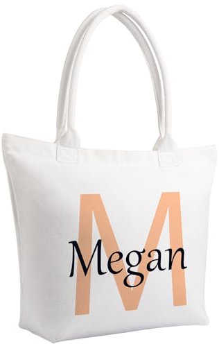 Fyore Personalisierte Einkaufsbeutel mit Initialen - Geschenk mit Namen personalisiert - Initialen Baumwolltasche mit Reißverschluss