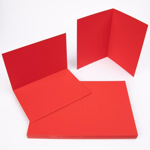 PresentFill® Klappkarten blanko in Rubin Rot - 50 Faltkarten A6, Klappkarte ideal zum Karten selbst gestalten, beschriften oder bedrucken - passend für C6 Umschläge