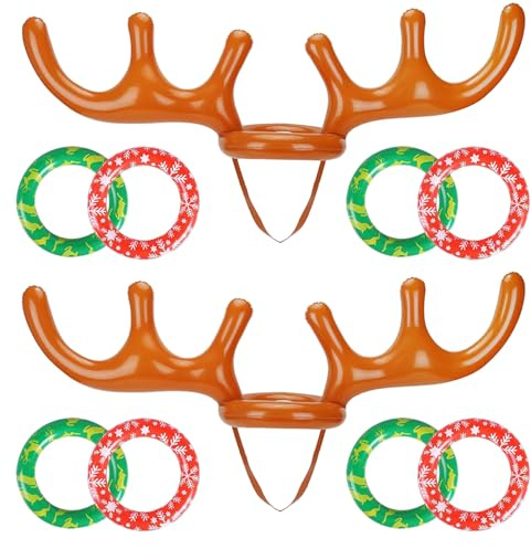 2 Stück,Ringwurfspiel Aufblasbares Rentier Geweih Ringe Werfen für Outdoor Indoor Kinder Weihnachtsfeier Dekoration Familienspiel Party,Christmas Party