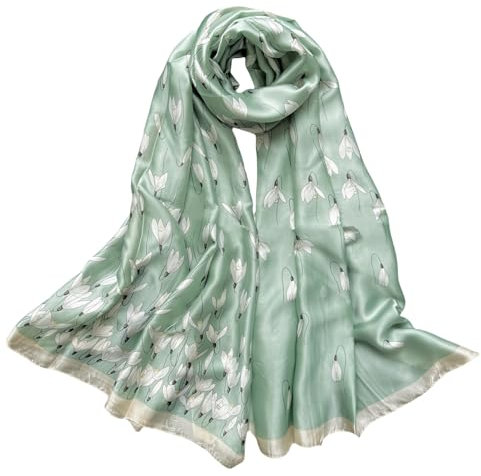 MEDUOLA Femmes Soie Foulards La Mode élégant Echarpes Extensible Doux Châle (Tulipes Vert)