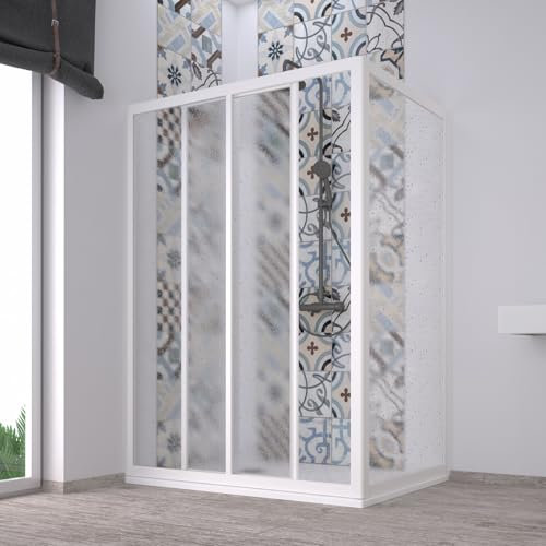 Box doccia angolare Acril in Acrilico con profili in PVC apertura centrale riducibile Made in Italy (Bianco, 90x110 cm)