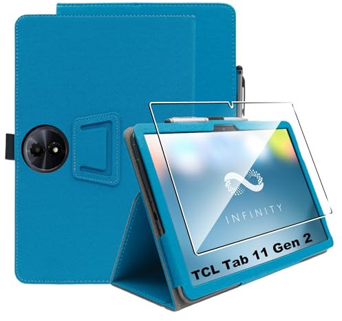 zZjoOoj Funda para TCL Tab 11 Gen 2/ Tab 11 FE 11 Pulgadas,Azul PU Cuero Flip Protectora Carcasa con 1 Piezas Cristal Templado Protector de Pantalla,Antiarañazos,Sin Burbujas,HD