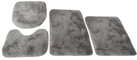 Insun Badezimmerteppich Set 4 Teilig, Flauschig Badezimmerteppich Anti-Rutsch Waschbar mit WC Vorleger und Toilettendeckelbezug Batik Dunkelgrau