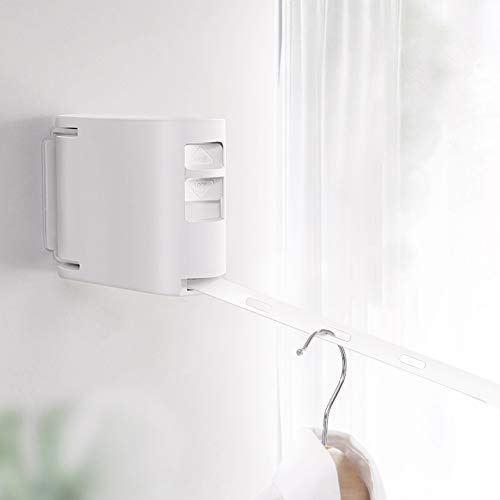 Sèche-Linge rétractable avec Corde à Linge réglable, Corde à Linge Murale, Utilisation en intérieur ou en extérieur (1 Corde)