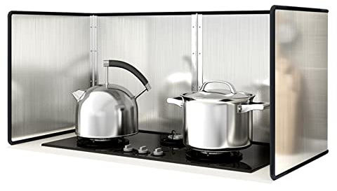 Protector contra salpicaduras de cocina Protector contra salpicaduras plegable de 4 lados de acero inoxidable en varios tamaños(75x90x45cm)
