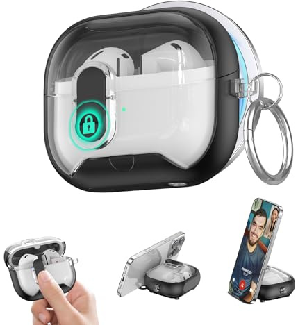 Miimall Case for Samsung Galaxy Buds 3 FE (2025)/3 Pro/Buds3 Case with Phone Stand Function [Secure Lock] [Carabiner] [Magnetic] [Wireless Charging] Earbuds Clear Protective Cover for Women Men-Black