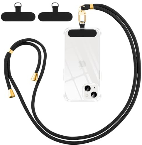 Olgary Cordino per Cellulare Telefono Universale Collana Collo,Nero | Tracolla Rimovibile Catena Laccio per Cellulare e Patch Telefono per Maggior Parte Smartphone IPhone Samsung Xiaomi