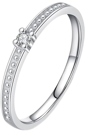 ANAZOZ Ring Women Wedding Band 2x2mm Round with Moissanite, Women Eternity Ring 18ct White Gold, Silver, Size J 1/2