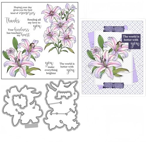 Sredwtk Lilien Blumen Stempel und Stanzen Set Blumen Stempelset und Stanzschablonen Für DIY Scrapbooking Fotoalbum Dekor 3D Karten