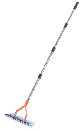 Greensen Rasenfilzrechen, Hochwertige Stahlzinken Zum Entfernen von Totem Gras und Auflockern des Bodens, mit 1,6 M Rutschfestem Griff für die Gartenpflege (ORANGE)