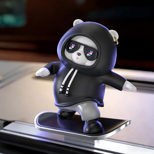 XIAOFEIDAFA Skateboard Bear Car Dashboard Ornament for Dacia Duster III 2024 2025, Interactive Shaking Interior Decoration Sliding Bear Toy Aesthetic Auto Accessory,Black