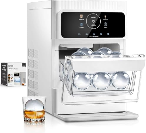 Eiswürfelmaschine für Eiskugeln, 63 MM Extragroßer Eishockeypuck, 3 Stk Transparente und Rissfreie Eiskugeln in 45 Min, LCD Touch-Panel & Selbstreinigender Eisballbereiter für Cocktail Whiskey Bourbon
