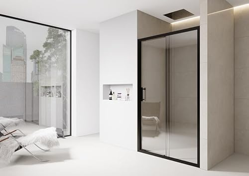 Bathroom Sliding Door Shower Enclosure Screen Walk in 6mm Glass Door Cubicle (Clear Glass Black Trim, 1500mm)