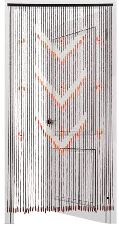 190x90cm Bamboo Beaded Door Curtain, 52 Strands Brown Bead Curtain For Doorway- Retro Handmade Natural Wood Curtain Fly Screens For Doors with V-Shape Pattern, for Doorway, Window, Wall, Room Divider