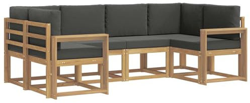 vidaXL Outdoor-Sofagarnitur mit Kissen 6 pcs Weiß und Anthrazit, Akazienholz, modernes Gartensofa, Outdoor-Sitzgruppe, Gartenmöbel für die Veranda, wetterfest