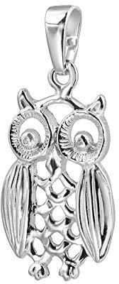 MATERIA Eulen Anhänger Kette - Kettenanhänger Eule Vogel rhodiniert in Geschenk Box KA-220-ohne Kette
