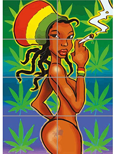 Doppelganger33 LTD Rasta Girl Reggae Weed Smoke Marijuana Poster XL Giant Panel Poster Art Print (8 Sections)