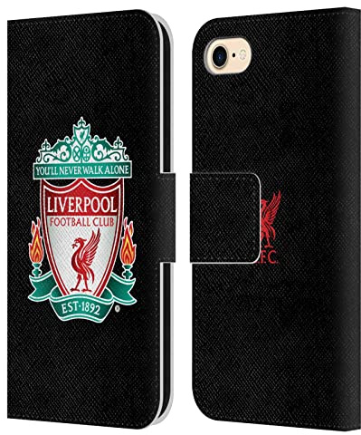 Head Case Designs Officially Licensed Liverpool Football Club Black 1 Crest 1 Leather Book Wallet Case Cover Compatible With Apple iPhone 7/8 / SE 2020 & 2022