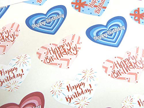 Pack of 50 Colourful Happy Birthday Greeting Hearts Stickers, Heart Shaped Labels for Cards, Envelopes and Gifts