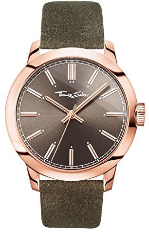 THOMAS SABO Unisex Erwachsene Analog Mechanik Uhr mit Leder Armband WA0314-266-205-46