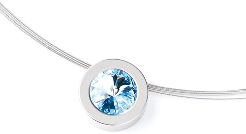 TIABELLE – Collier LARA aus Titan mit funkelndem Swarovski® Kristall – Silberfarbene Kette für Damen – allergenfrei & hautverträglich – Handmade in Germany (L=45cm | 15,9mm ø | Aquamarine)