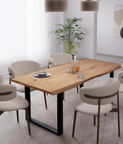 Linele® Baumkantentisch 180x90 cm – Massivholz-Esstisch aus Akazienholz mit U-Gestell, naturfarben – Tischplatte 35 mm – handgefertigt & robust – inkl. Lieferung an den Wunschort