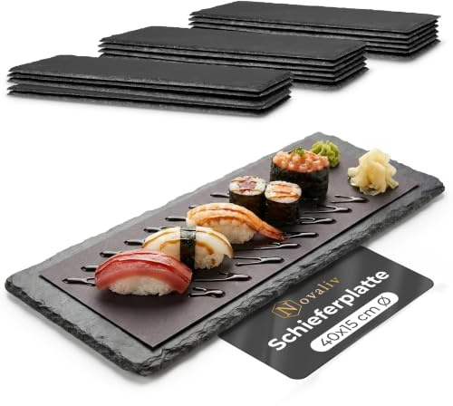 Novaliv Lot de 12 plateaux en ardoise - Rectangulaires - 40 x 15 x 0,5 cm