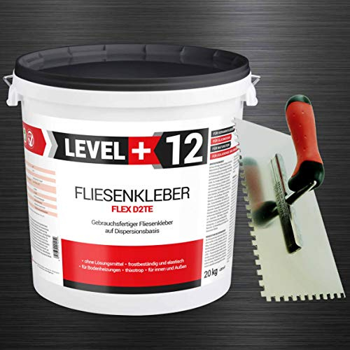 Kit de colle 20 kg prêt à l'emploi pour carrelage + lisseur à dents 6 mm x 6 mm Colle à pierre flexible pour l'intérieur et l'extérieur Colle à dispersion SET201