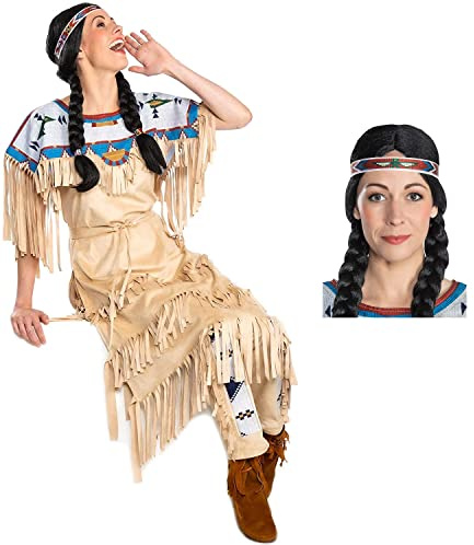 Maskworld Nscho-tschi Kostüm mit Perücke für Damen - Indianerin Western - Größe: L - Lizenz-Kostüme für Erwachsene aus den Karl-May-Filmen für Karneval und Motto-Party