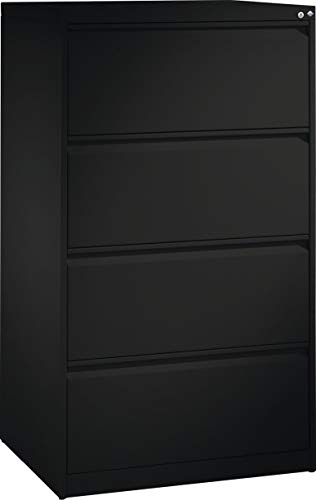 bümö Hängeregistraturschrank abschließbar - Hängeregister für DIN-A4 Hängemappen - Hängeregisterschrank Schwarzgrau RAL 7021, 4 Schubladen | 2-bahnig