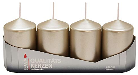 4er Tray Stumpenkerzen Pearl lackiert, Größe ca. 50 x 80 mm Adventskerzen Weihnachtskerzen Säulenkerzen