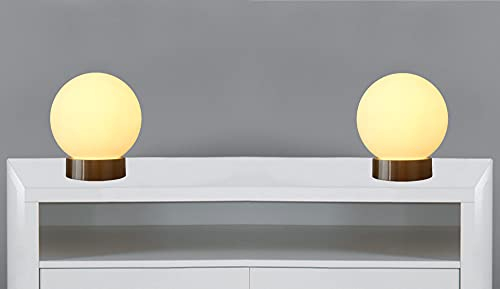 Trango 2er Pack 2017-05T Stufenlos dimmbar LED Tischlampe in Nickel matt mit satiniertes Kugelglas Lampenschirm *Giulia* Nachttisch Lampe incl. je 5 Watt LED Modul 3000K warmweiß Schreibtischlampe