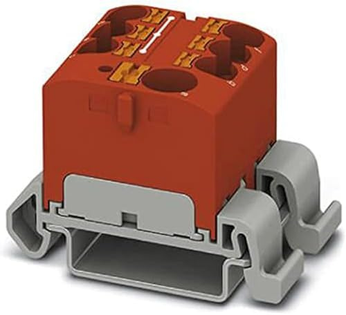 PHOENIX CONTACT PTFIX 10/6X4-NS35A RD Verteilerblock, 57 A, Anzahl der Anschlüsse 7, Querschnitt 0,5 mm²-10 mm², AWG 20-6, Breite 27,9 mm, Rot, 8 Stück