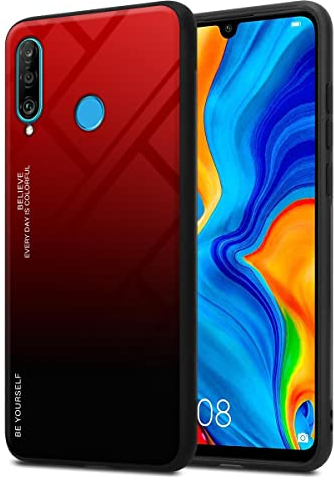 Cadorabo Hülle kompatibel mit Huawei P30 LITE Schutzhülle TPU Silikon Case Glas Slim Kratzfest Weiche Gummi mit Rundumschutz Case Hülle für Huawei P30 LITE in Schwarz